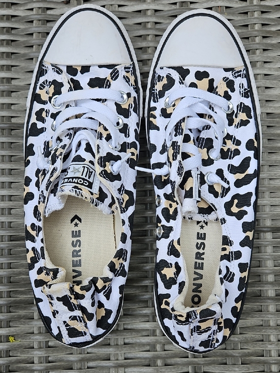Converse Shoes - Converse White Low Top Sneakers with Black & Tan Leopard Print